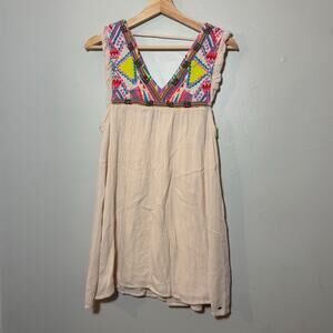 Women's Size S O'Neill Ivory V Neck Embroidered Beaded Tank Dress Knee Length